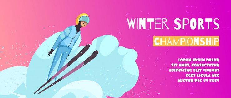 Vetor grátis cartaz de campeonato de esportes radicais de inverno com símbolos de salto plana
