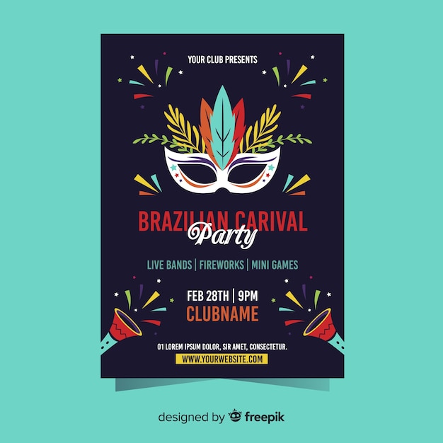 Vetor grátis cartaz de carnaval brasileiro de máscara