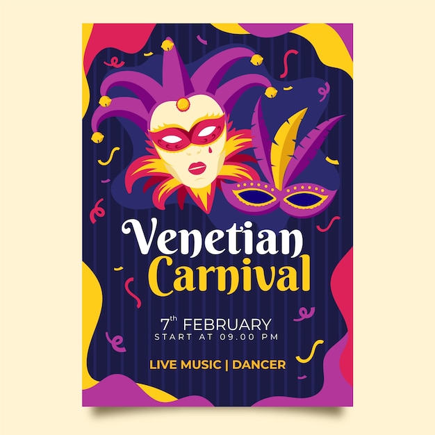 Cartaz de carnaval veneziano desenhado à mão