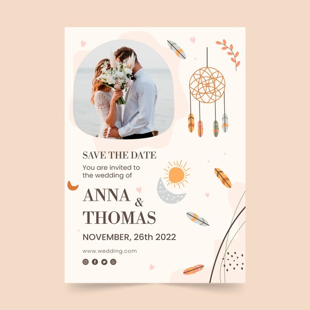 Cartaz de celebração de casamento desenhado à mão