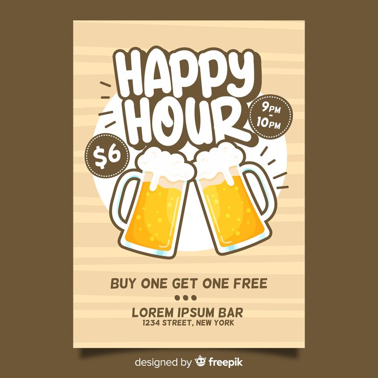 Vetor grátis cartaz de cervejas de happy hour com design plano