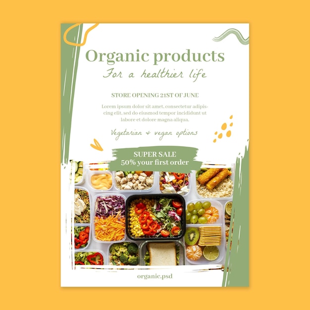 Cartaz de comida bio e saudável