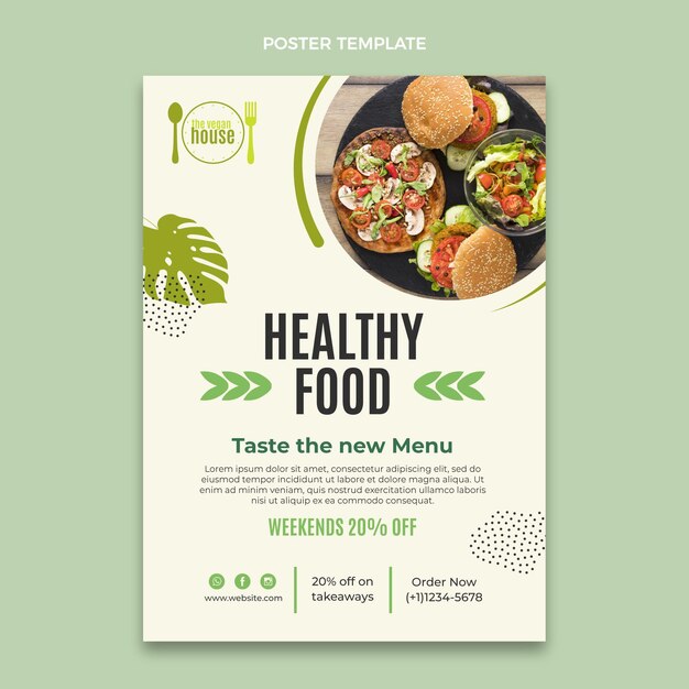 Cartaz de comida saudável de design plano