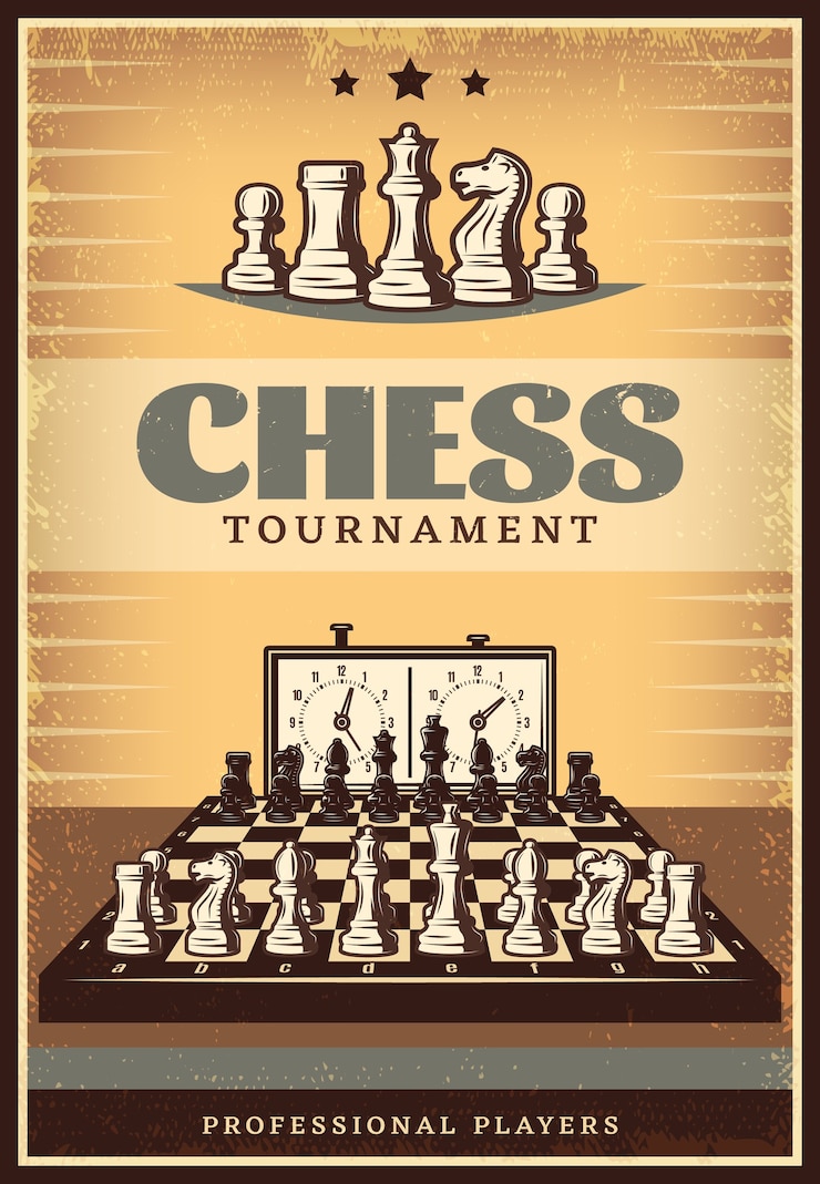 Vetor grátis cartaz de competição de xadrez vintage