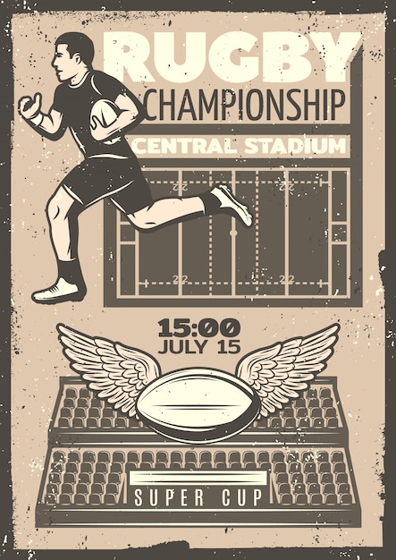 Cartaz de competição vintage de rúgbi