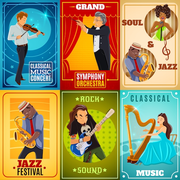 Vetor grátis cartaz de composição de banners plana de músicos