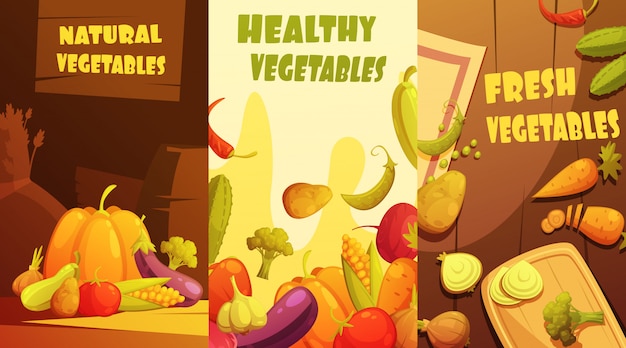 Vetor grátis cartaz de composição de banners verticais de legumes orgânicos saudáveis frescos mercado de agricultores