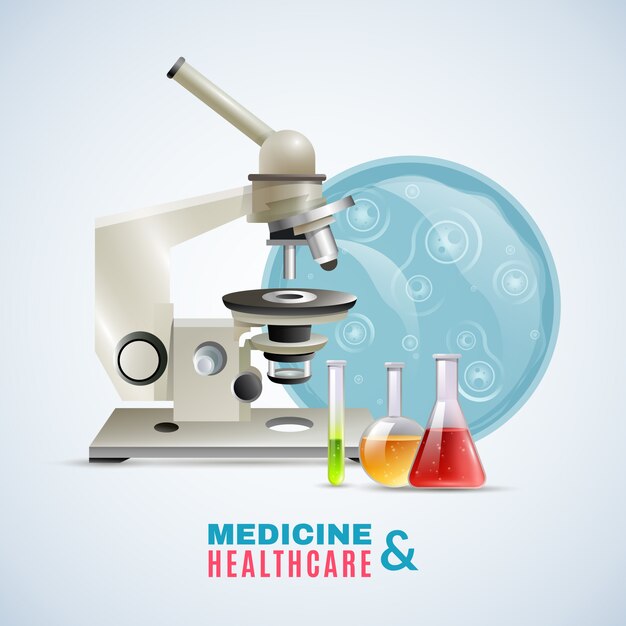 Cartaz de composição plana de pesquisa médica de cuidados de saúde