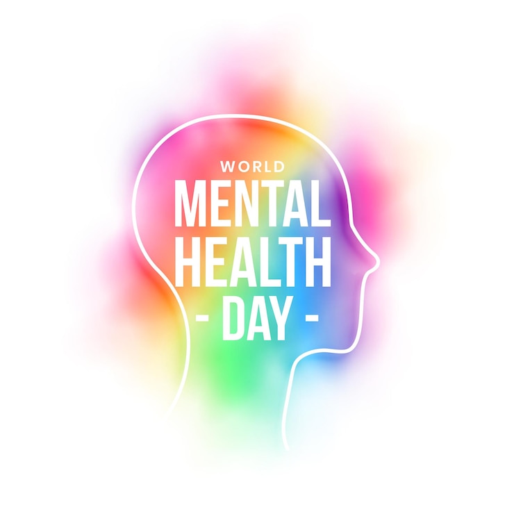 Vetor grátis cartaz de conscientização do dia mundial da saúde mental com vetor de cabeça humana de arte em linha