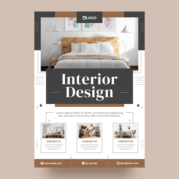 Vetor grátis cartaz de design de interiores de design plano