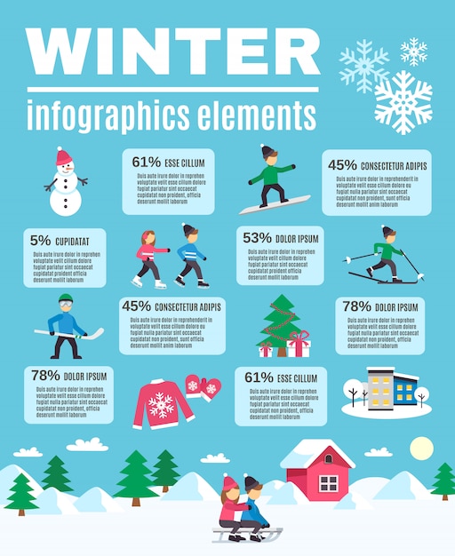 Cartaz de elementos infográfico ao ar livre de temporada de inverno