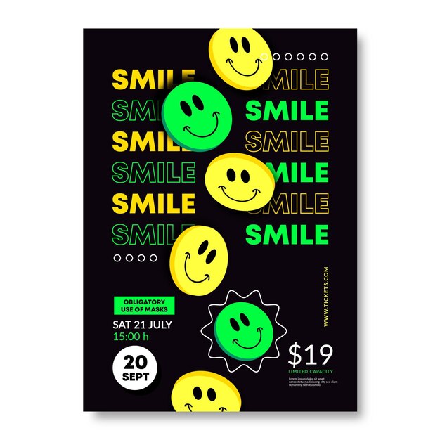 Cartaz de emoji ácido de design plano