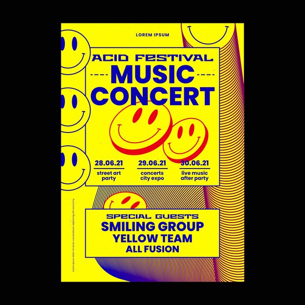 Cartaz de emoji ácido de design plano