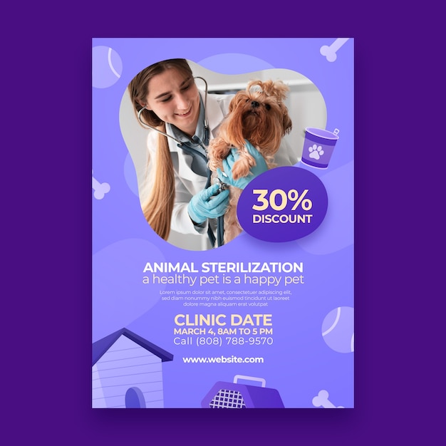 Vetor grátis cartaz de esterilização de animais desenhados à mão