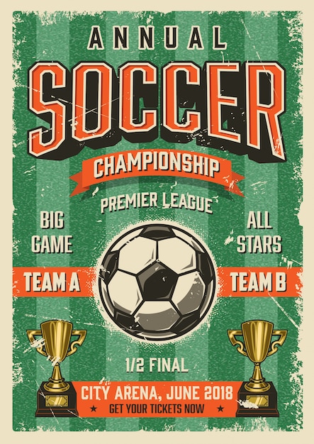 Vetor grátis cartaz de estilo tipográfico grunge vintage futebol