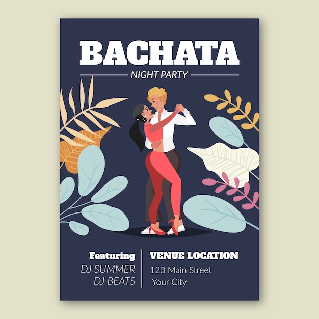 Vetor grátis cartaz de festa bachata desenhado à mão