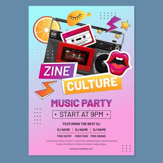 Cartaz de festa cultural zine gradiente