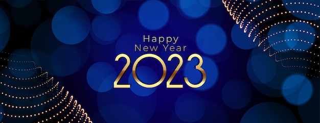 Cartaz de festa de ano novo de 2023 com efeito bokeh e luz