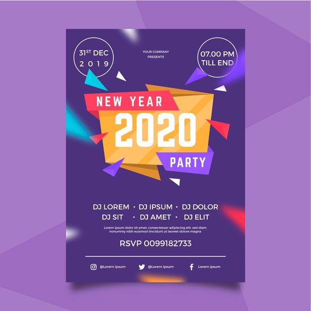 Cartaz de festa de ano novo de design plano 2020