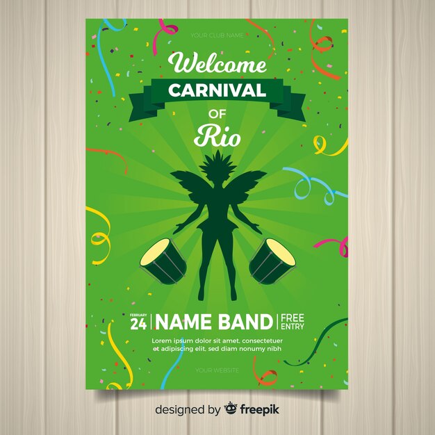 Cartaz de festa de carnaval brasileiro de silhueta de dançarina