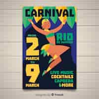 Vetor grátis cartaz de festa de carnaval brasileiro sorridente dançarina