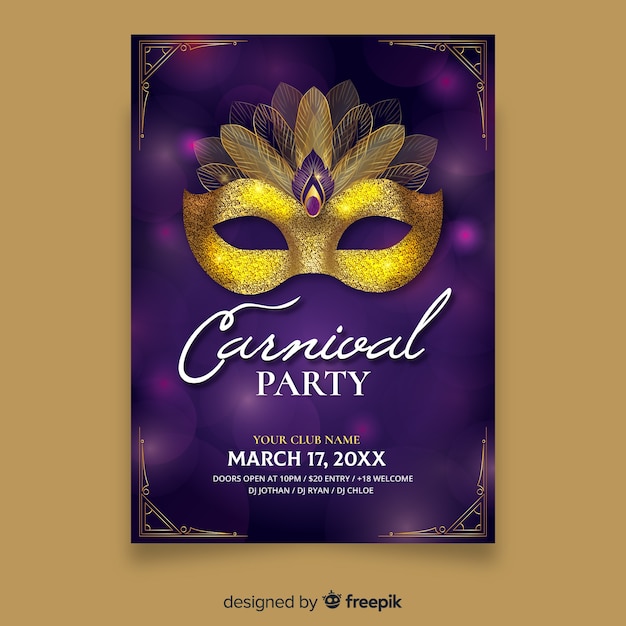 Cartaz de festa de carnaval de máscara de ouro