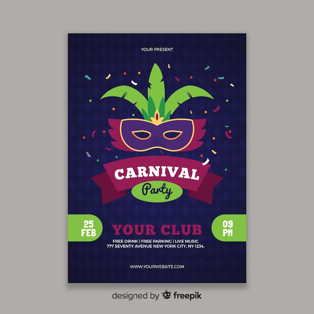 Cartaz de festa de carnaval de máscara