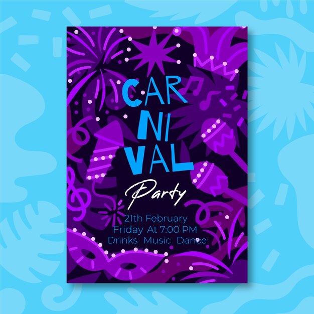 Cartaz de festa de carnaval desenhado de mão