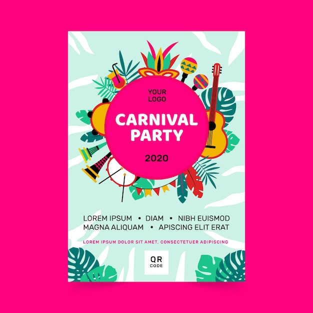 Cartaz de festa de carnaval em design plano