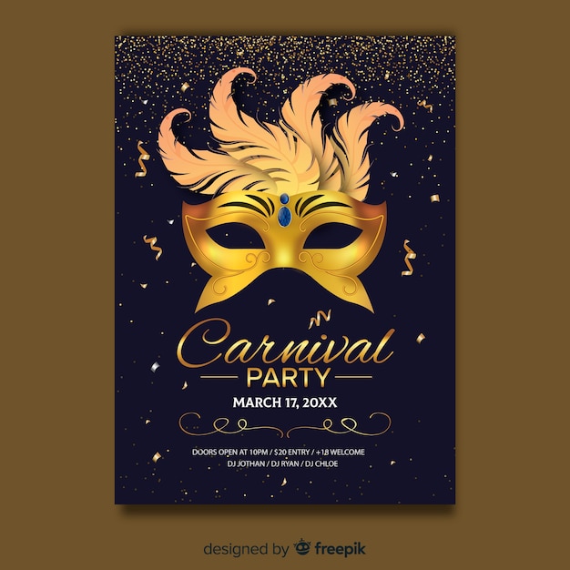 Vetor grátis cartaz de festa de carnaval tempalte