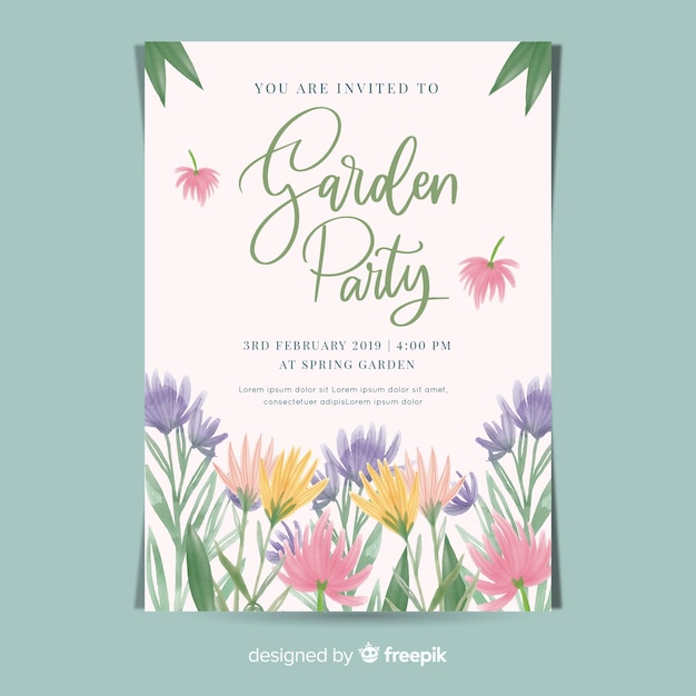 Vetor grátis cartaz de festa de jardim de flores em aquarela