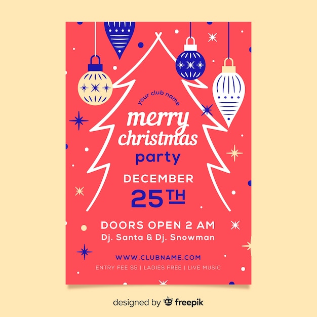 Cartaz de festa de natal de modelo de design plano