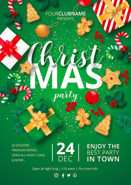 Vetor grátis cartaz de festa de natal pronto para imprimir