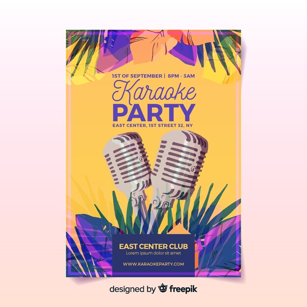 Cartaz de festa de noite de karaoke ou modelo de folheto