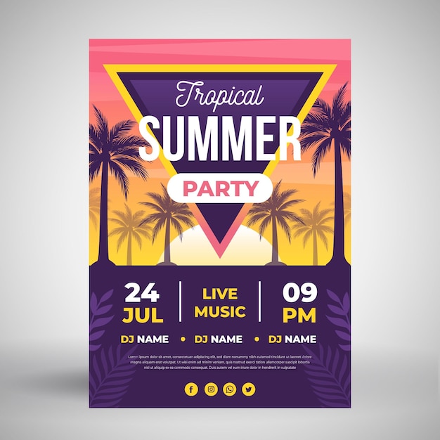 Vetor grátis cartaz de festa de verão com árvores tropicais