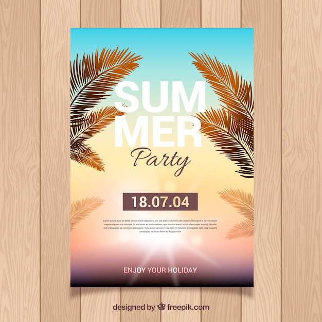 Vetor grátis cartaz de festa de verão com pôr do sol