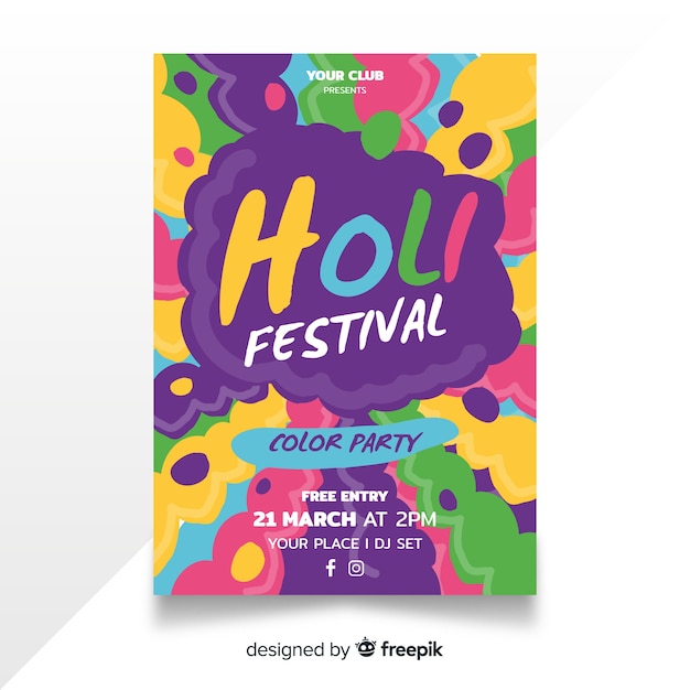 Vetor grátis cartaz de festa festival holi de explosão