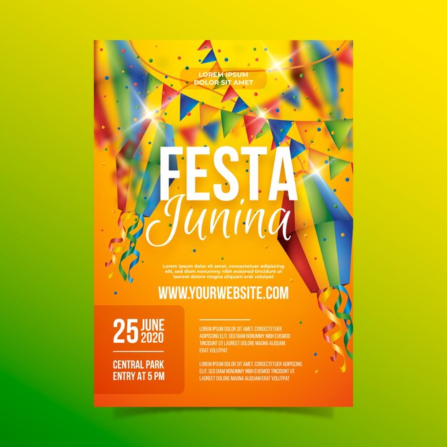 Cartaz de festa junina realista com guirlandas