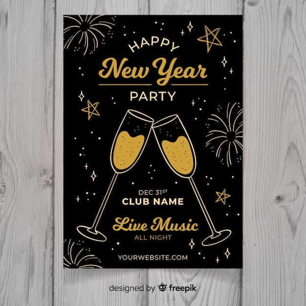 Cartaz de festa moderna mão desenhada ano novo
