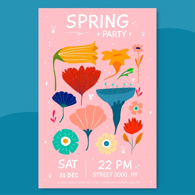 Cartaz de festa primavera com flores isoladas em fundo rosa