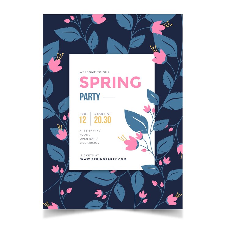 Vetor grátis cartaz de festa temporada primavera com flores e folhas
