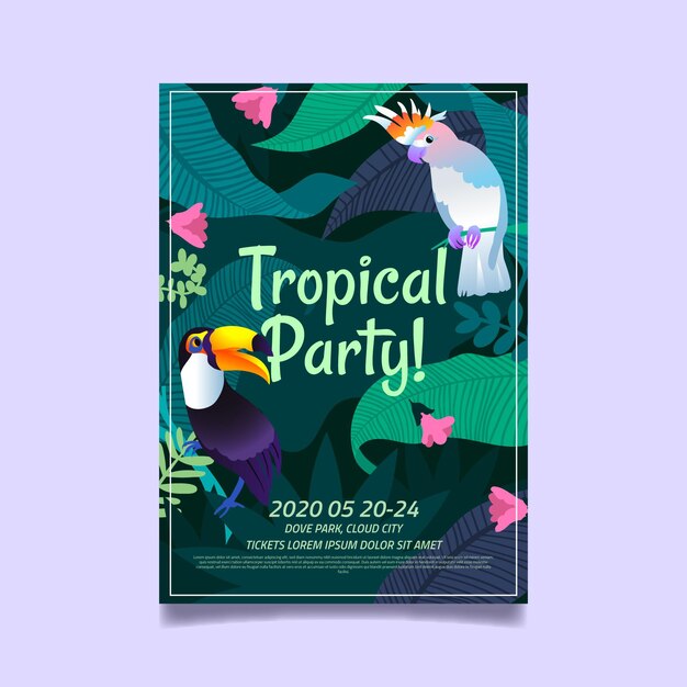 Cartaz de festa tropical com animais