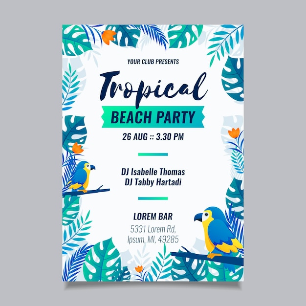 Vetor grátis cartaz de festa tropical com animais