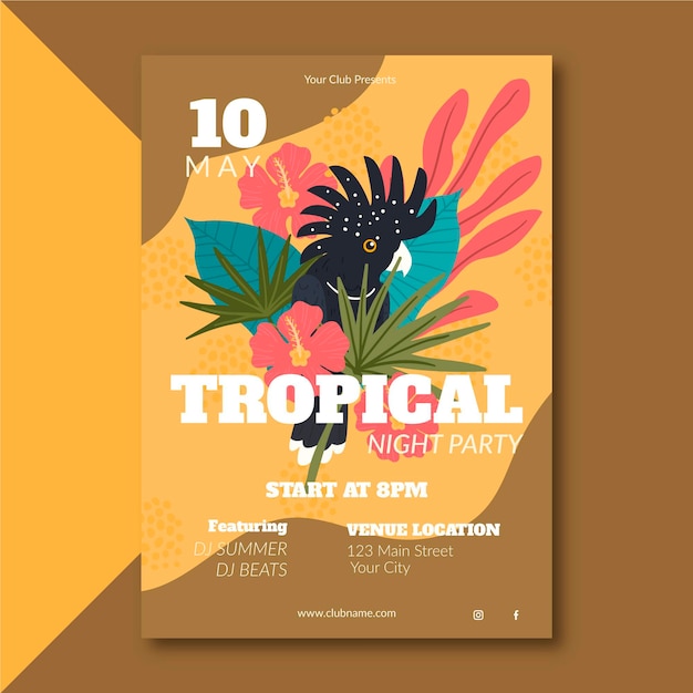 Vetor grátis cartaz de festa tropical com animais