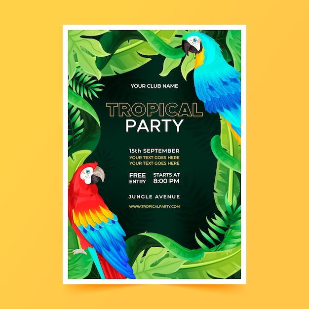 Vetor grátis cartaz de festa tropical com animais