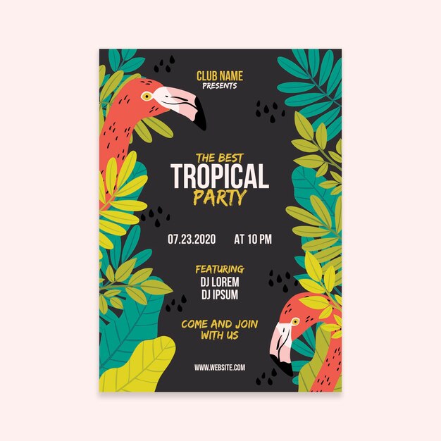 Cartaz de festa tropical com conceito de animais