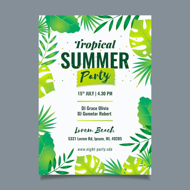 Cartaz de festa tropical com folhas