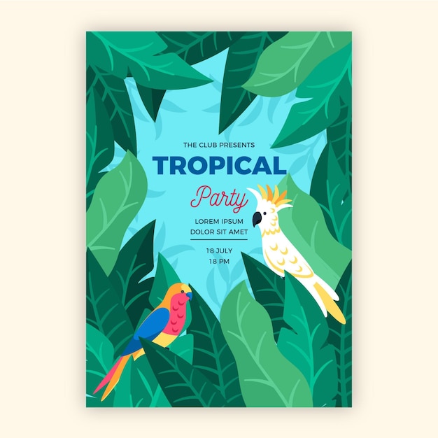 Cartaz de festa tropical com tema de animais