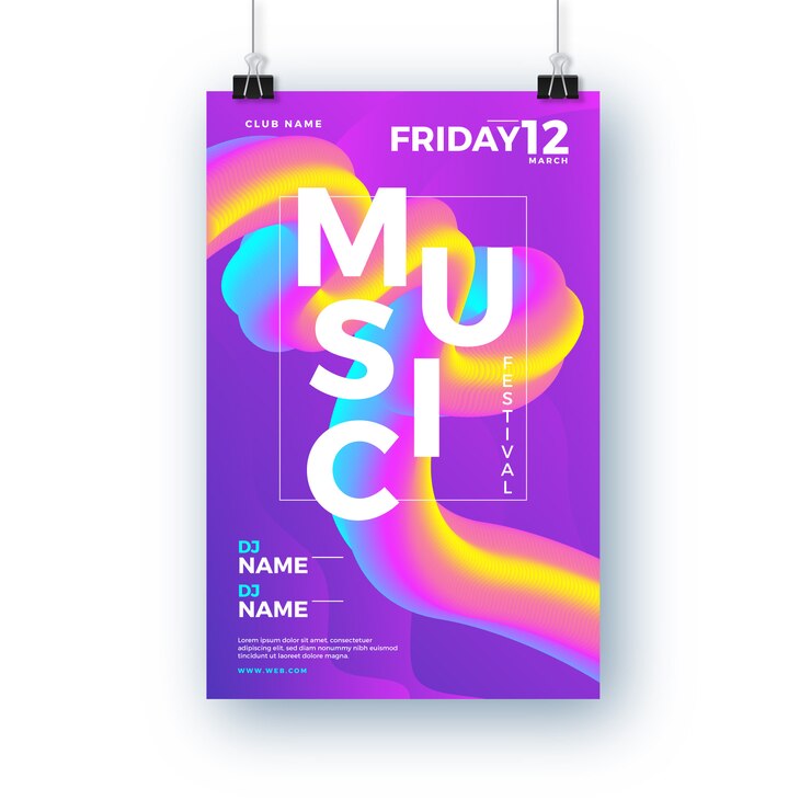 Vetor grátis cartaz de festival de música abstrata com forma 3d colorida
