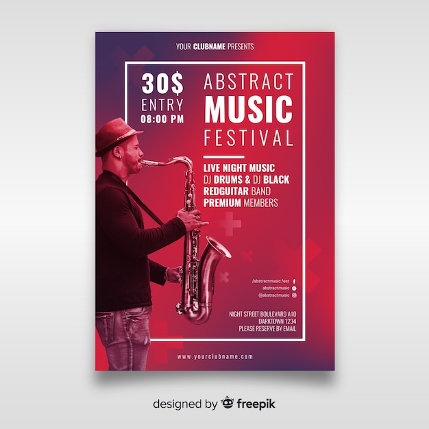 Vetor grátis cartaz de festival de música com foto